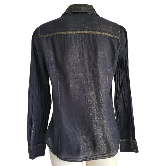 J. Crew Gold Dust Metallic Accents Black Semi Sheer Slim Fit Button Down Shirt 4 - Picture 4 of 15